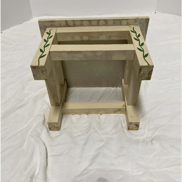 Vintage Hand Painted Wooden Doll Chair With Hand Carved Floral Cutout Design - Picture 2 of 9